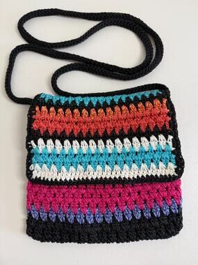 The Sak Crochet Stripe Crossbody Purse Inner Pockets Bohemian